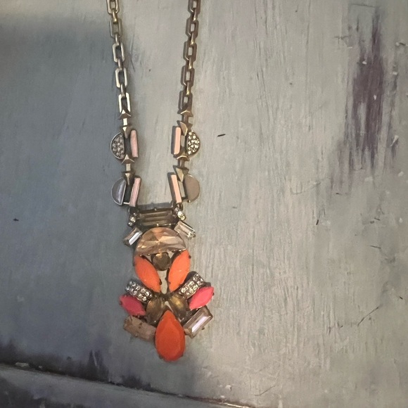 STELLA & DOT 26” lariat red orange statement crystal enamel NECKLACE GOLD TONE - Picture 3 of 14